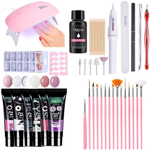 41pcs Polygel Kit Uñas Uv Lámpara Led Para Poli Gel Set