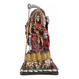 Santa Muerte Azteca Roja Con Penacho En Trono 32 Cm Curada