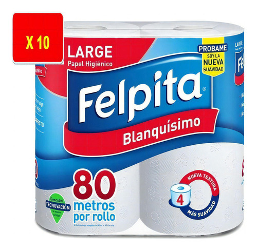 Papel Higiénico Felpita 80 Metros - Bolsón De 10 Paquetes