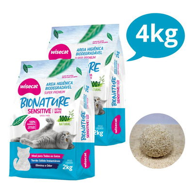 Kit 2 Areia Sanitária Mandioca Sensitive Grãos Finos 2kg | Parcelamento sem juros