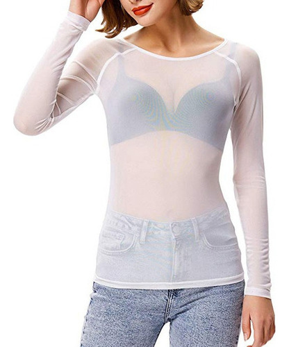 Tops Camisa De Malla Moldeadora De Brazo Transparente Sin Co