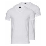 Camiseta Boss Cuello V 2 Pack Slim Fit Blanco 100% Original