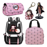 Mochila Nezuko Para Niñas Adolescentes, Paquete De 5 Unidade