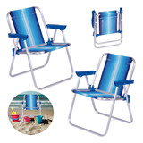 2 Cadeiras De Praia Infantil Mor Dobravel Em Aluminio Azul