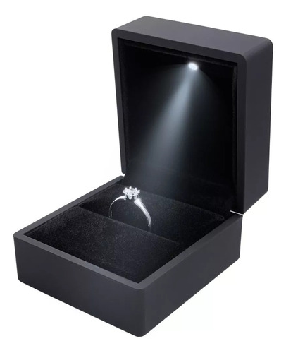 Estuche Elegante Negro Con Luz Led Para Anillo Regalo Novios