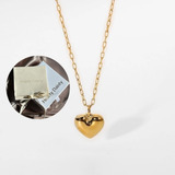 Collar Mini Corazón En Acero Dorado + Caja Regalo Novia