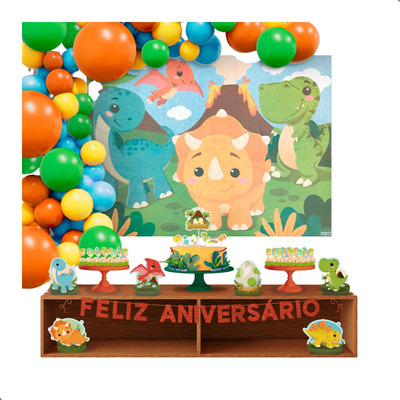 Kit Festa Pronta 39 Pçs Topo Bolo Decoração Dinossauro Baby