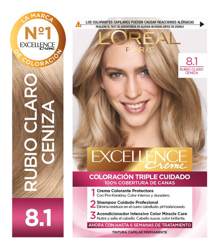 Kit De Coloración Excellence Creme L'oréal Paris Tono 8.1 Rubio Claro Ceniza