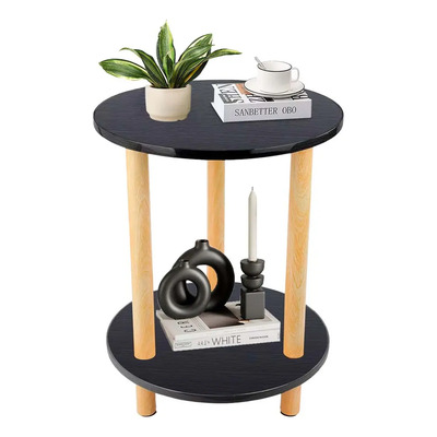 Mesa De Centro Minimalista Madera 2 Niveles Lateral Auxiliar Color Negra Redonda