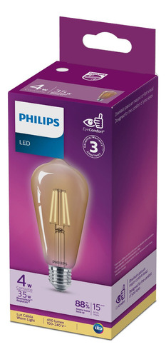 Foco St64 Philips Led E27 De 4 Watts - Estilo Vintage