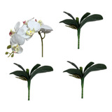 1 Orquídea Silicone Branca + 3 Buques De Folhas E Raiz Flor
