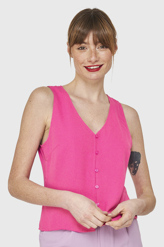 Blusa Básica Con Botones Fucsia Nicopoly