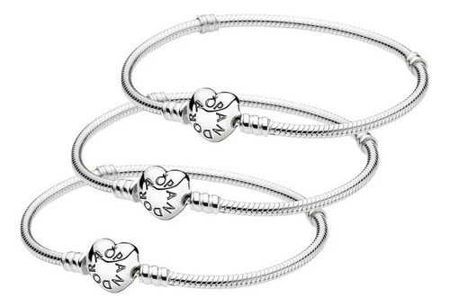 3 Pcs Pulsera Original Plata Incluye Estuche Y Bolsa Z