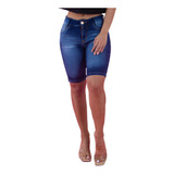 Short Largo Bermuda Biker Para Dama De Mezclilla, Push Up Rg