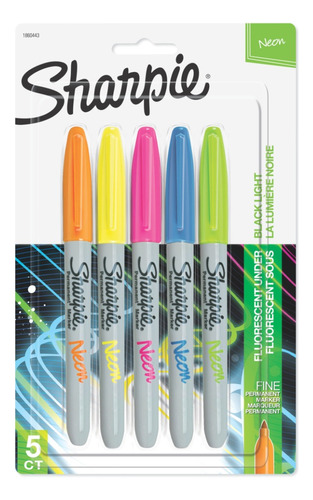 Marcadores X5 Sharpie Colores Neon Punta Fina Brilla Luz Uv
