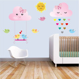 Adesivo Decorativo Nuvens Rosa Menina (100x70)cm Quarto Bebê