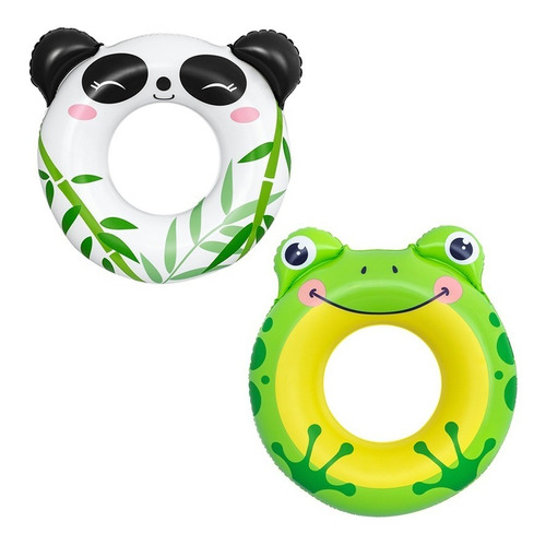 Salvavidas Inflable Dona Flotador Diseño Panda Y Rana 2 Pzas