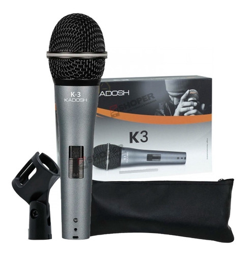 Microfone De Mão C Fio Preto Kadosh K3 Dinâmico Profissional