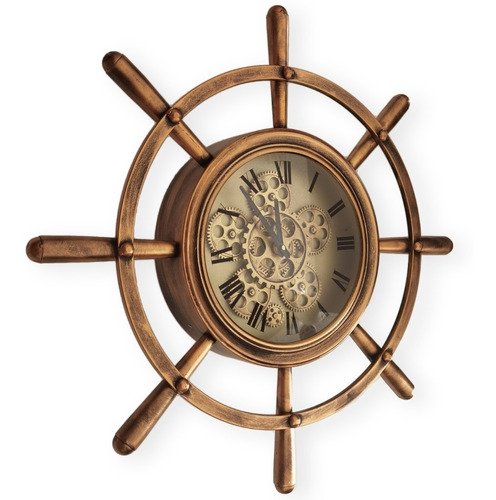 Reloj Decorativo De Pared En Forma Rueda De Timón Metálica