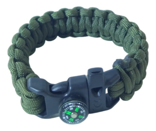 Pulseira Paracord Bussola Verde Com Apito