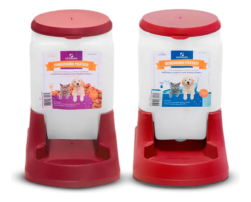 Kit Comedouro/bebedouro Peq. Automático 3 Litros Cães Gatos Cor Vermelho