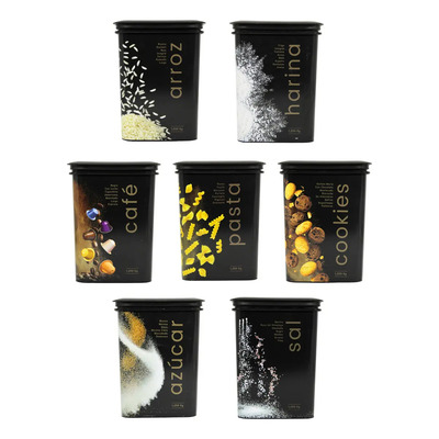 Boza BG Kit 7 Contenedor Plástico Hermético 1.25L Negro Con Calcomanías | Meses sin interés