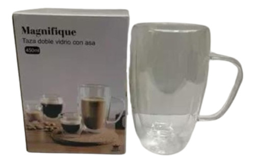 Taza Grande Doble Pared Vidrio Transparente Con Asa 450 Ml