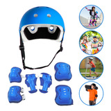 Kit Capacete Com Proteção Infantil Juvenil Completo Azul