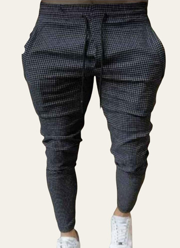 Jogger Cargo Gabardina Strech Hombre Pantalon Cuadros Negros