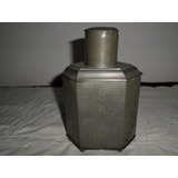 Antiguo Contenedor De Te De Peltre Kut Hing Swatow Tea Caddy