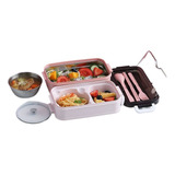 Calentador Doble Para Microondas Bento Box, Color Rosa