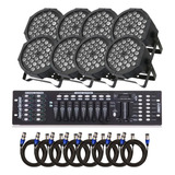 8 Canhão Refletor Led Rgbw 36 Led Slim + Mesa Dmx + Cabo Dmx