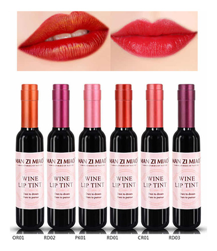 Pack De 6 Tintas De Labios Lip Tint Botellita De Vino