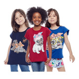 Kit 7 Blusas Baby Look Infantil Menina Estampada Atacado