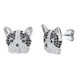 Aretes De Plata Con Diseño De Gato Para Mujeres