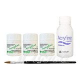 Kit Acrilico Acryfine 3 Polimeros Monomero + Pincel 