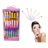 Set X 6 Brochas Mango Arcoíris Brillos Maquillaje Pinceles