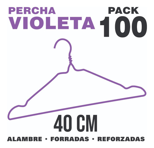 Perchas De Alambre Forradas Reforzadas X100 - Color Violeta