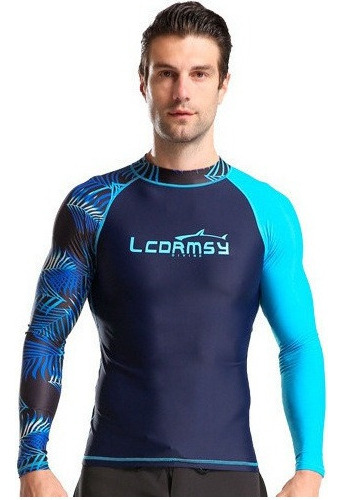 Traje De Baño Conjunto Manga Larga Surf Natación Buceo Azul