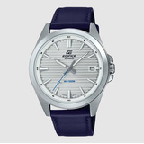 Reloj Casio Edifice Efv-140l-7av Para Hombre, Color De Correa Azul Oscuro, Color De Bisel Plateado, Color De Fondo Blanco