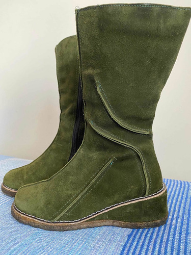 Botas De Cuero Gamuza Verde Militar N*35