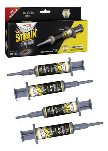 Mata Baratas Gel Straik Dexter Latina Mata 72 Horas Kit C/ 4