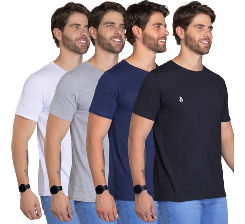 Kit 4 Camisetas Masculinas Slim Fit Básicas Algodão