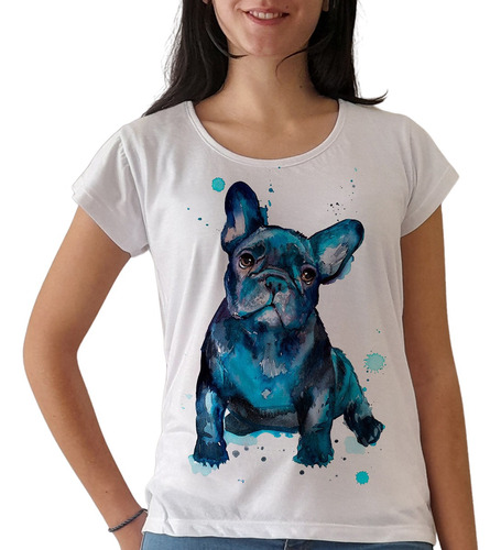 Remera Perro Bulldog Francés 2 Animal Mujer Purple Chick