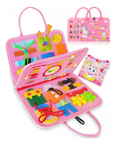 Juguete Montessori Busy Board Exorany, Unicornio Rosa, De 1