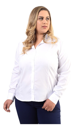 Camisete Social Branca Ml Feminina Plus Size  Promoção 