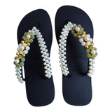 Chinelo Havaianas Customizada Com Pérolas - 3 Flores