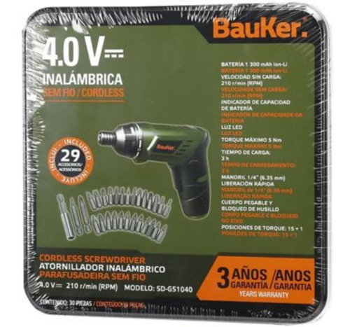 Atornillador Inalámbrico Bauker ( 29 Accesorios)