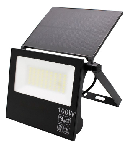 Refletor Solar Led 100w Placa Prova Dágua Dobrável Ajustável Carcaça Preto Luz Branco-frio