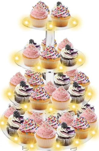 4 Nievel Torta Porta Cupcakes Candy Torre Exhibición Y Luz